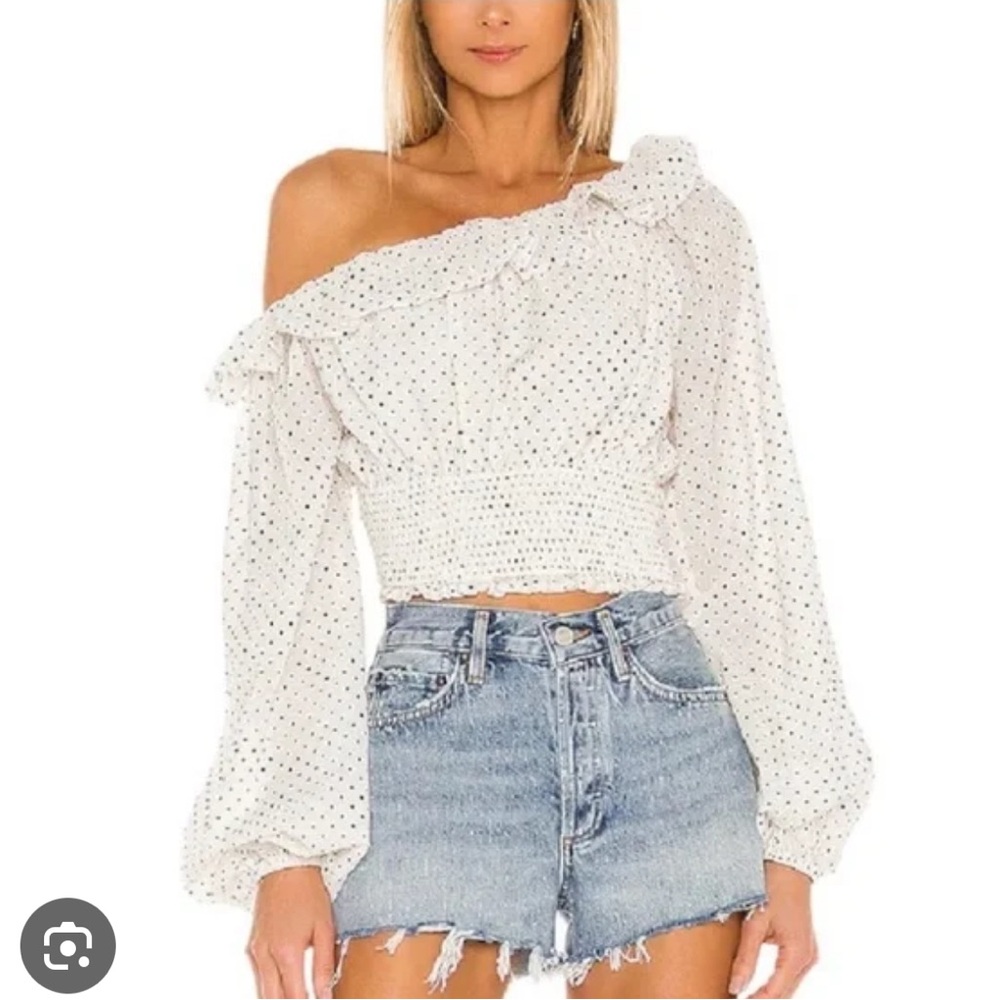 Majorelle Tate Smocked Long Sleeve Polkadot Top